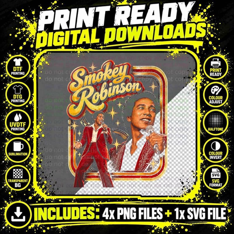 Smokey Robinson Red Velvet Suit Microphone Retro 60s Png SVG Digital Bundle