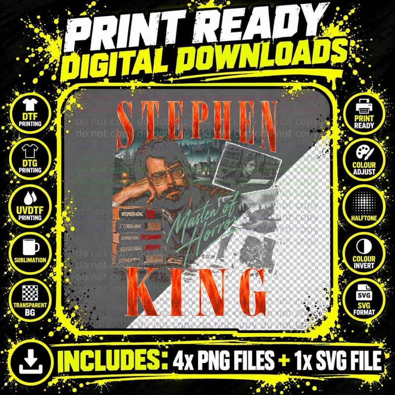 Stephen King Master of Horror Novels Retro Style Writer Png SVG Digital Bundle
