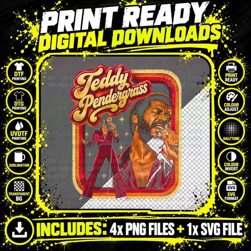 Teddy Pendergrass Red Flared Suit Gold Chain Retro 70s Png SVG Digital Bundle