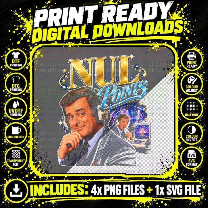 Terry Wogan Nul Points Eurovision Commentary Retro Png SVG Digital Bundle