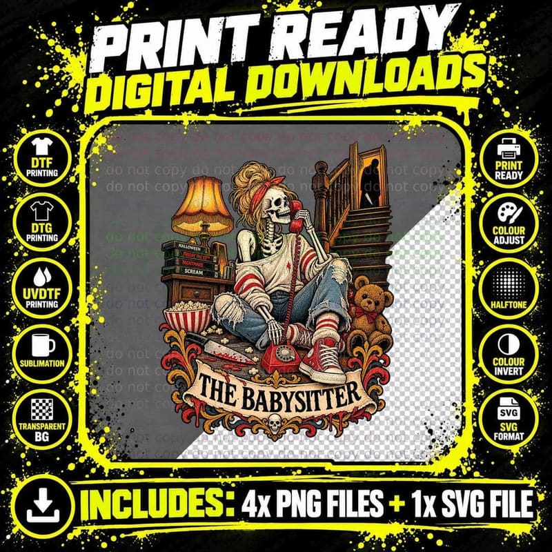 The Babysitter Tarot Card Skeleton on Phone Slasher Png SVG Digital Bundle