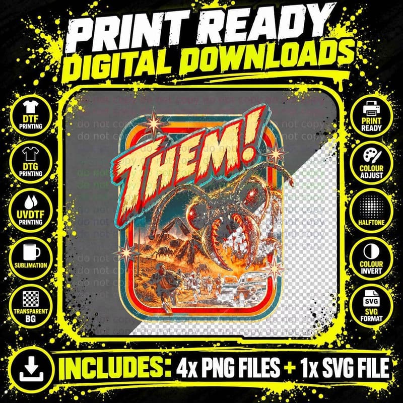 Them 1954 Giant Ants Atomic Monster Retro 50s Sci-Fi Png SVG Digital Bundle