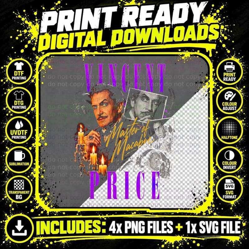 Vincent Price Master of Macabre Vintage Gothic Horror Png SVG Digital Bundle