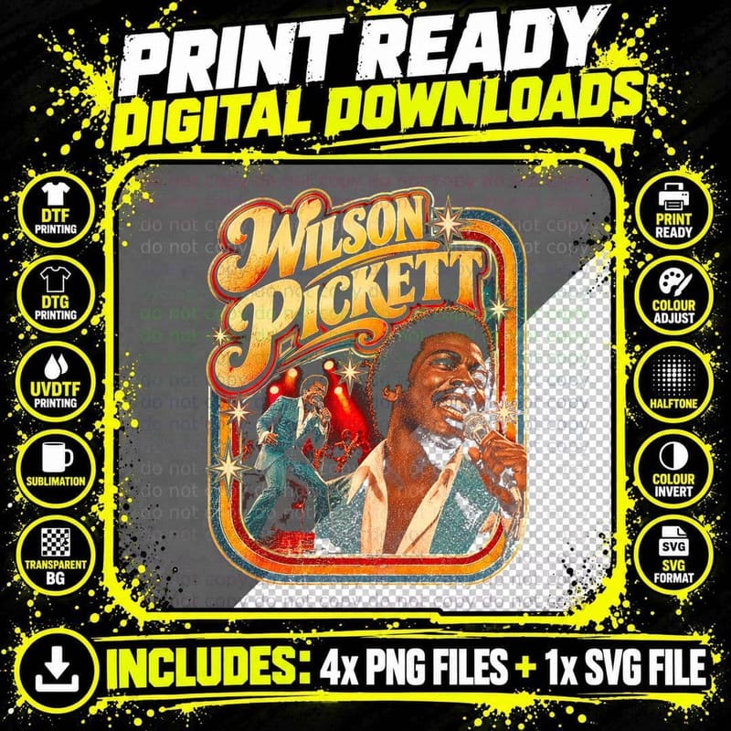 Wilson Pickett Teal Sequin Jacket Singing Retro 60s Soul Png SVG Digital Bundle