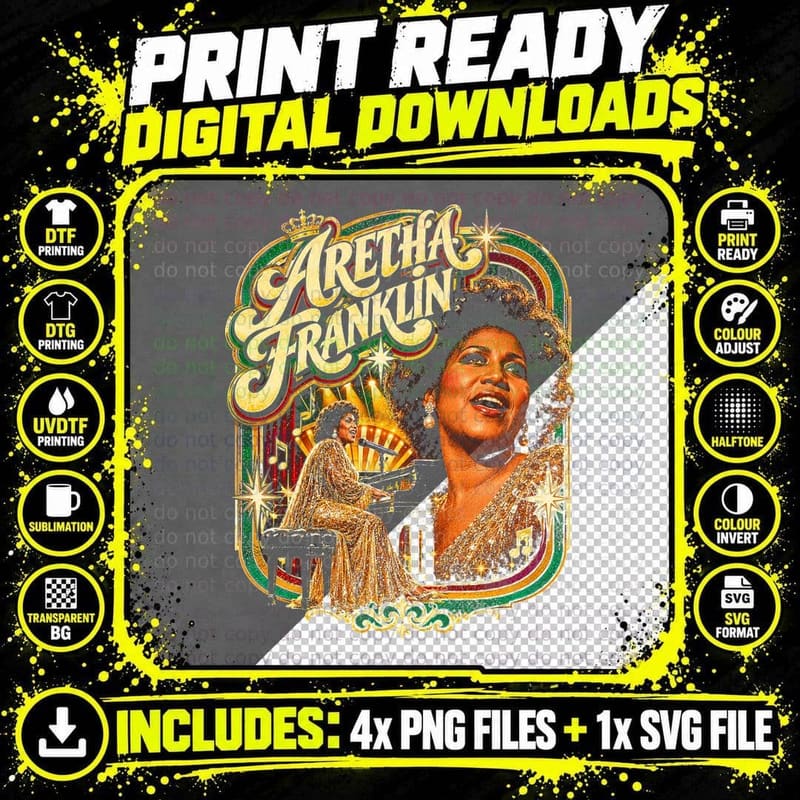 Aretha Franklin Queen Of Soul Retro 70s Vintage Music Png SVG Digital Bundle