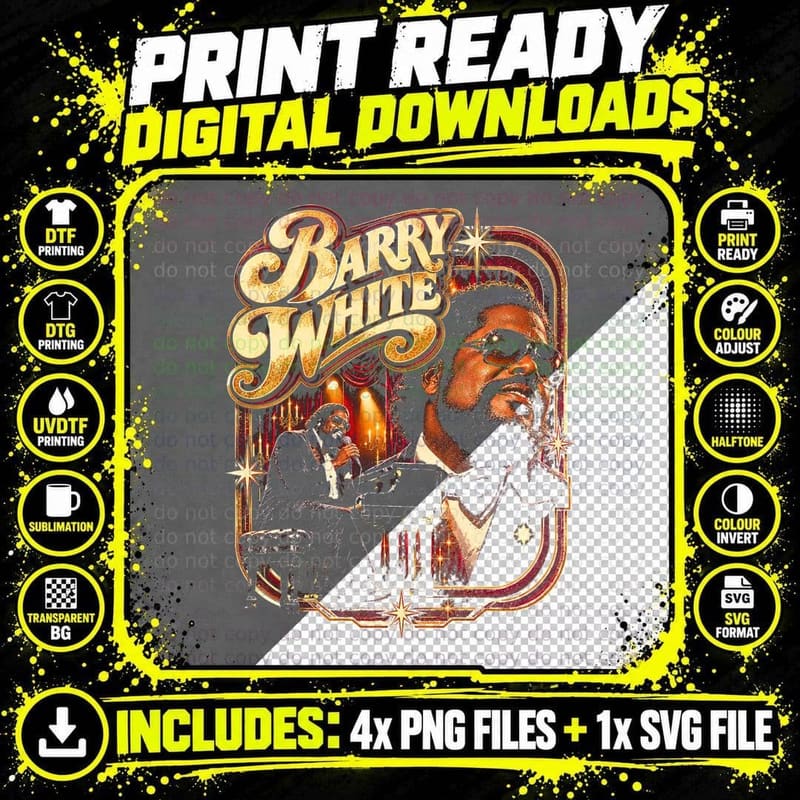 Barry White Retro 70s Soul Music Vintage Disco Singer Png SVG Digital Bundle