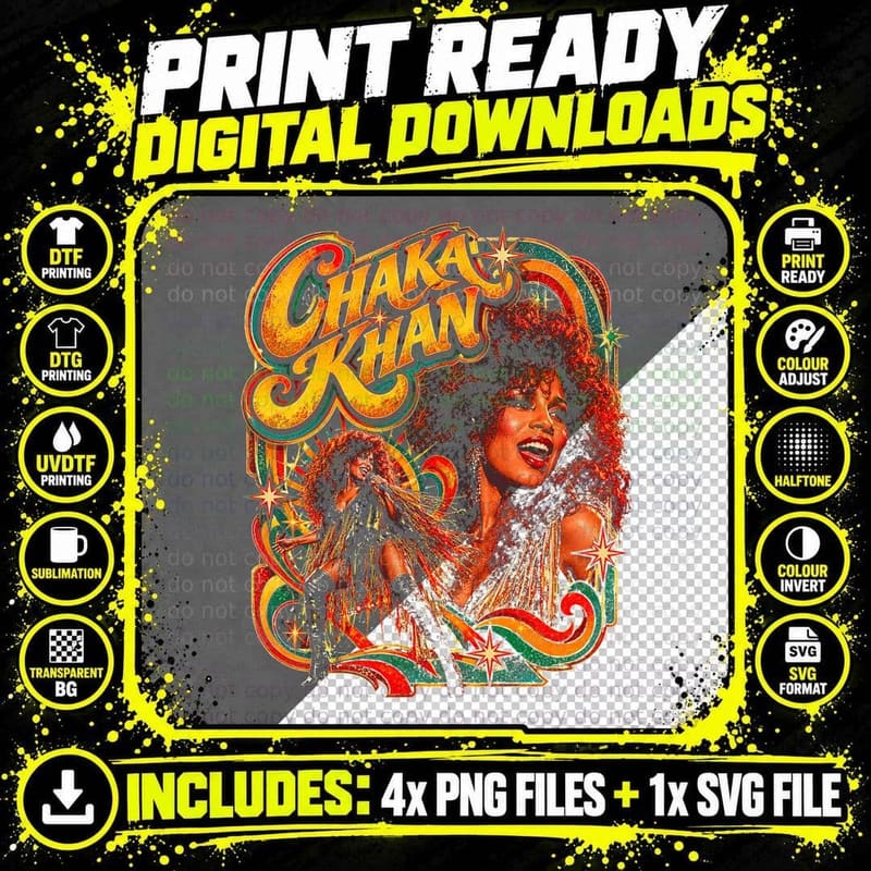Chaka Khan Retro 70s Funk Soul Diva Vintage Disco Singer Png SVG Digital Bundle