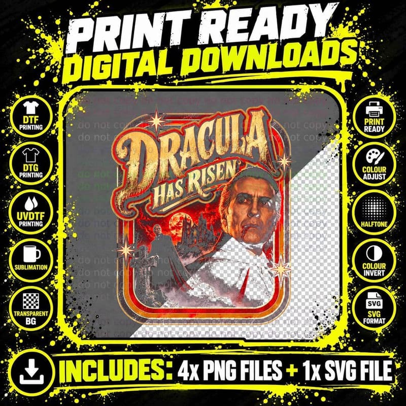 Christopher Lee Dracula Has Risen Retro 70s Hammer Png SVG Digital Bundle