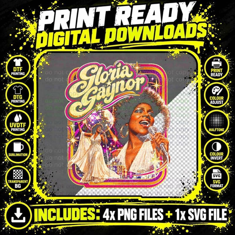 Gloria Gaynor Retro 70s Disco Diva Vintage Soul Singer Png SVG Digital Bundle