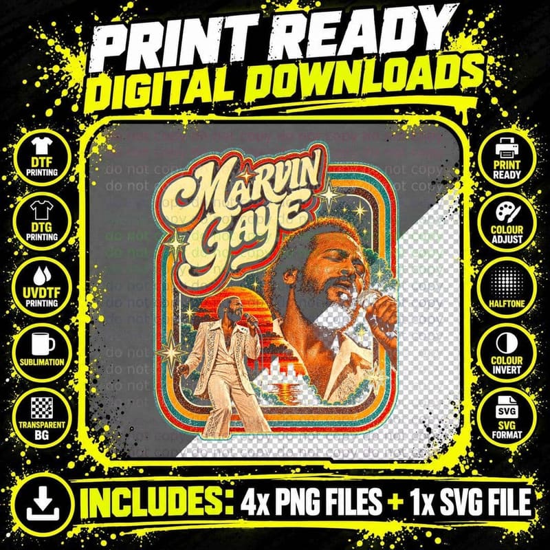 Marvin Gaye Retro 70s Soul Legend Vintage Music Fan Png SVG Digital Bundle