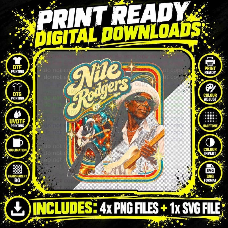 Nile Rodgers Chic Retro 70s Disco Funk Guitar Legend Png SVG Digital Bundle