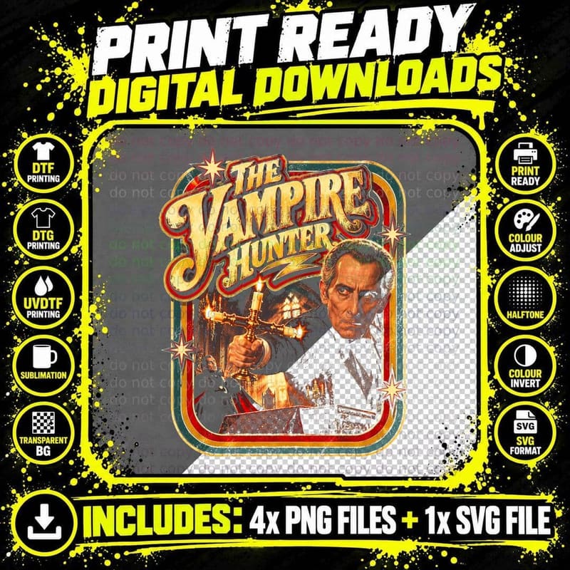 Peter Cushing The Vampire Hunter Retro 70s Hammer Horror Png SVG Digital Bundle