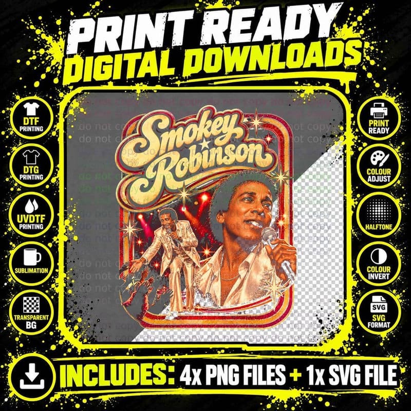 Smokey Robinson Retro 70s Soul Singer Vintage Music Png SVG Digital Bundle
