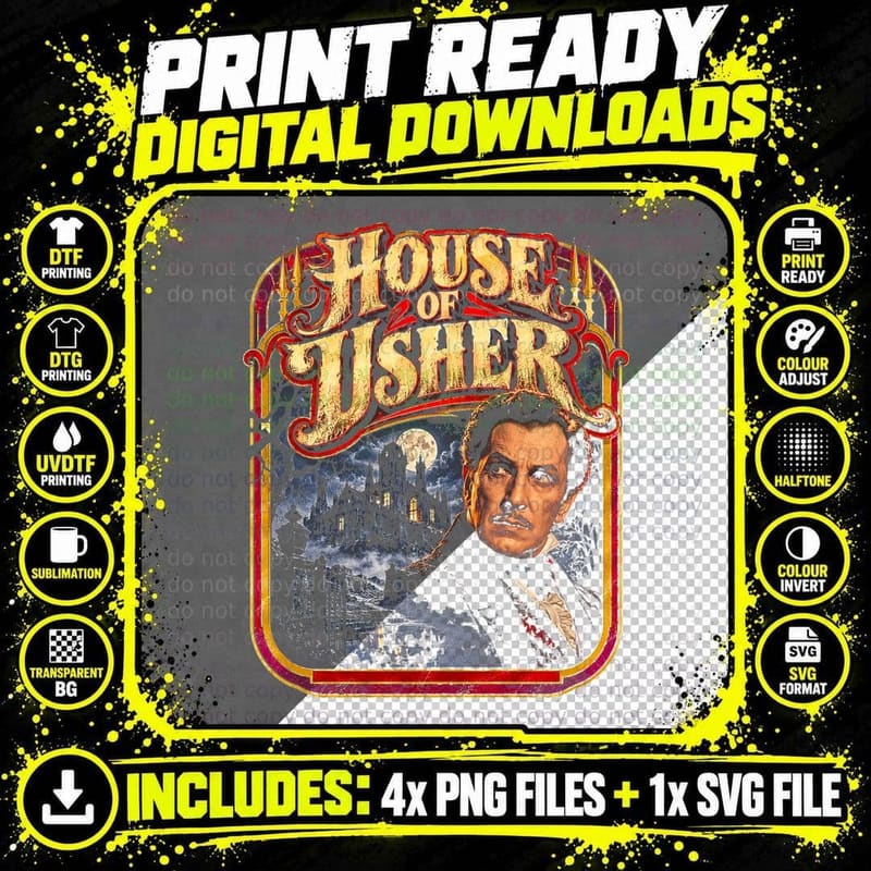 Vincent Price House Of Usher Retro 70s Vintage Horror Png SVG Digital Bundle