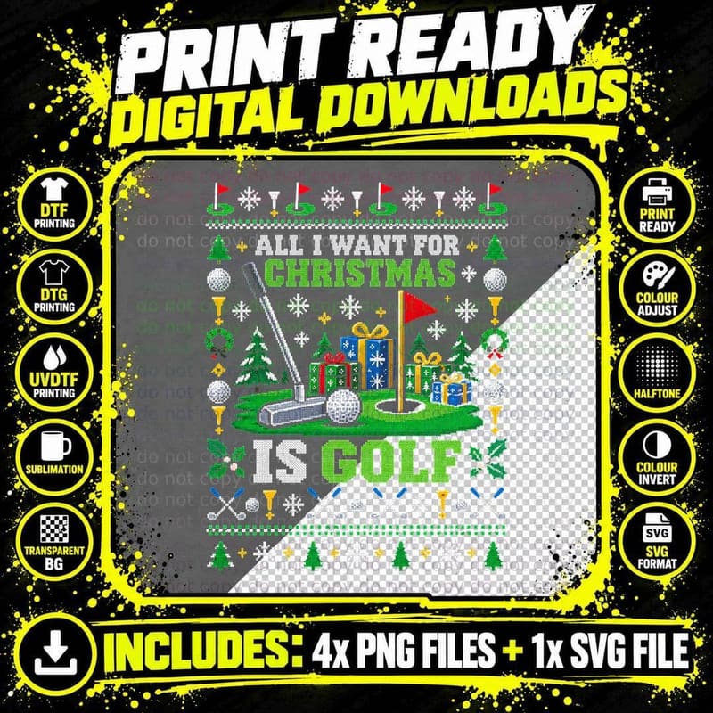 All I Want For Christmas Is Golf Golfer Ugly Xmas Png SVG Digital Bundle