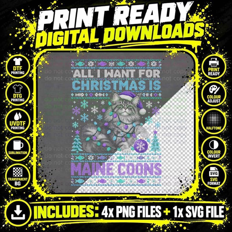 All I Want For Christmas Is Maine Coons Silver Tabby Png SVG Digital Bundle