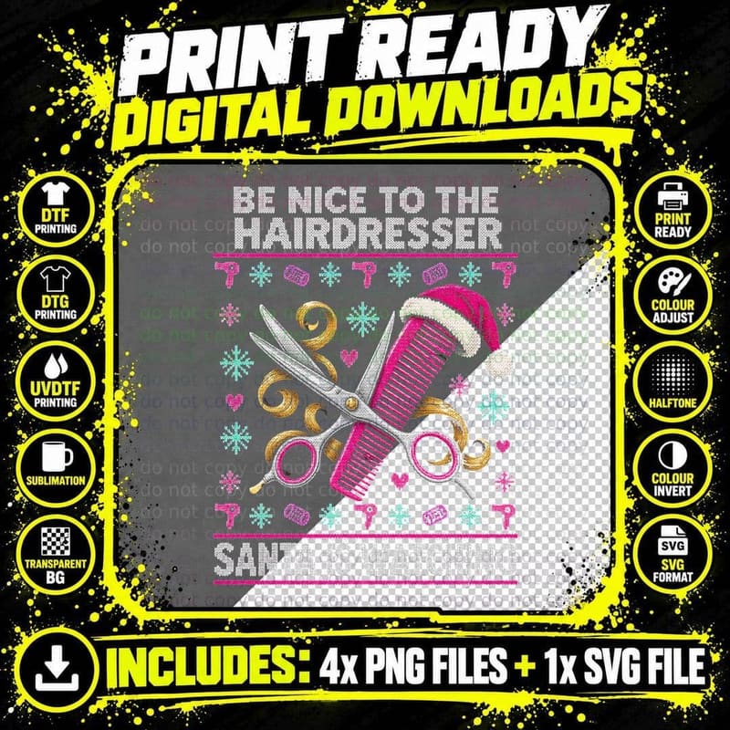 Be Nice to the Hairdresser Santa Is Watching Salon Xmas Png SVG Digital Bundle