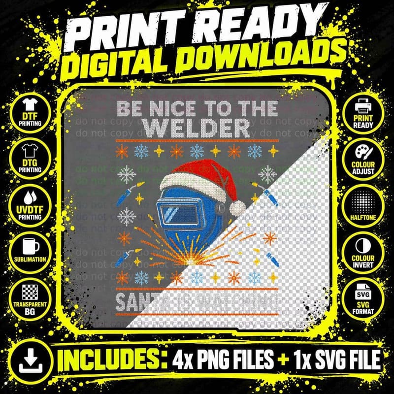 Be Nice to the Welder Santa Is Watching Helmet Xmas Png SVG Digital Bundle