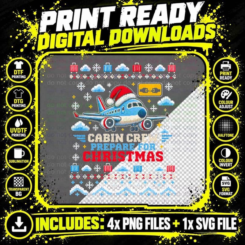 Cabin Crew Prepare For Christmas Flight Attendant Xmas Png SVG Digital Bundle