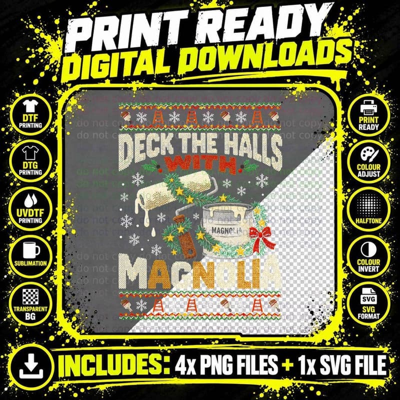 Deck The Halls With Magnolia Painter Decorator Xmas Png SVG Digital Bundle