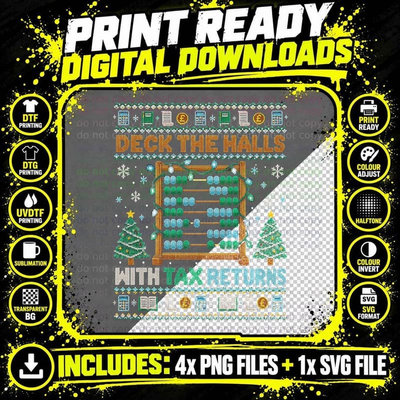 Deck The Halls With Tax Returns Accountant Abacus Xmas Png SVG Digital Bundle