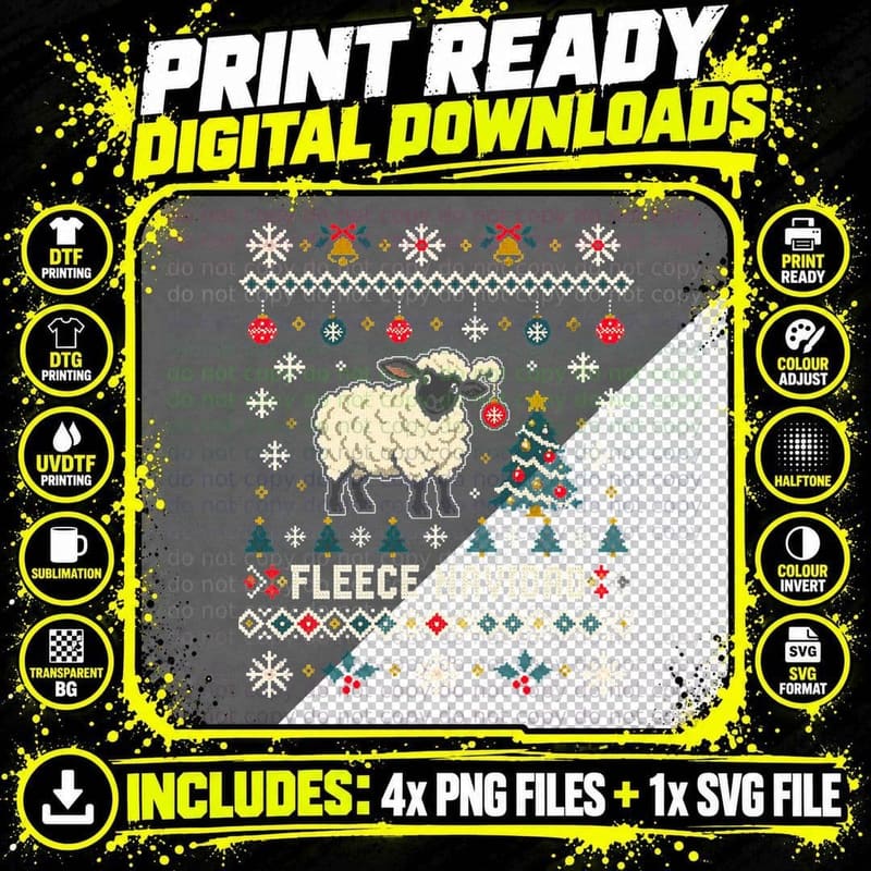 Fleece Navidad Black Faced Sheep Christmas Tree Ugly Png SVG Digital Bundle