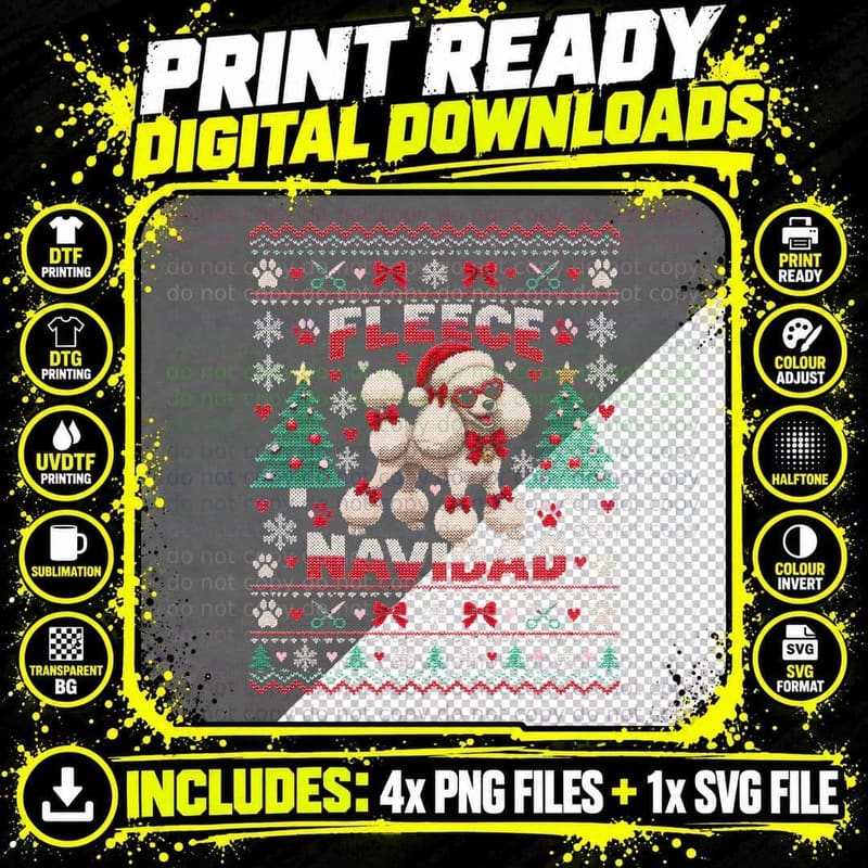 Fleece Navidad Poodle Dog Groomer Ugly Christmas Sweater Png SVG Digital Bundle