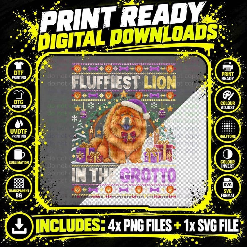 Fluffiest Lion In The Grotto Chow Chow Dog Christmas Png SVG Digital Bundle