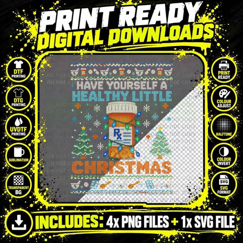 Have Yourself a Healthy Little Christmas Pharmacist Pill Png SVG Digital Bundle