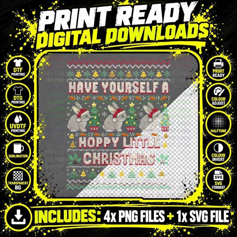 Have Yourself a Hoppy Little Christmas Bunny Rabbits Png SVG Digital Bundle