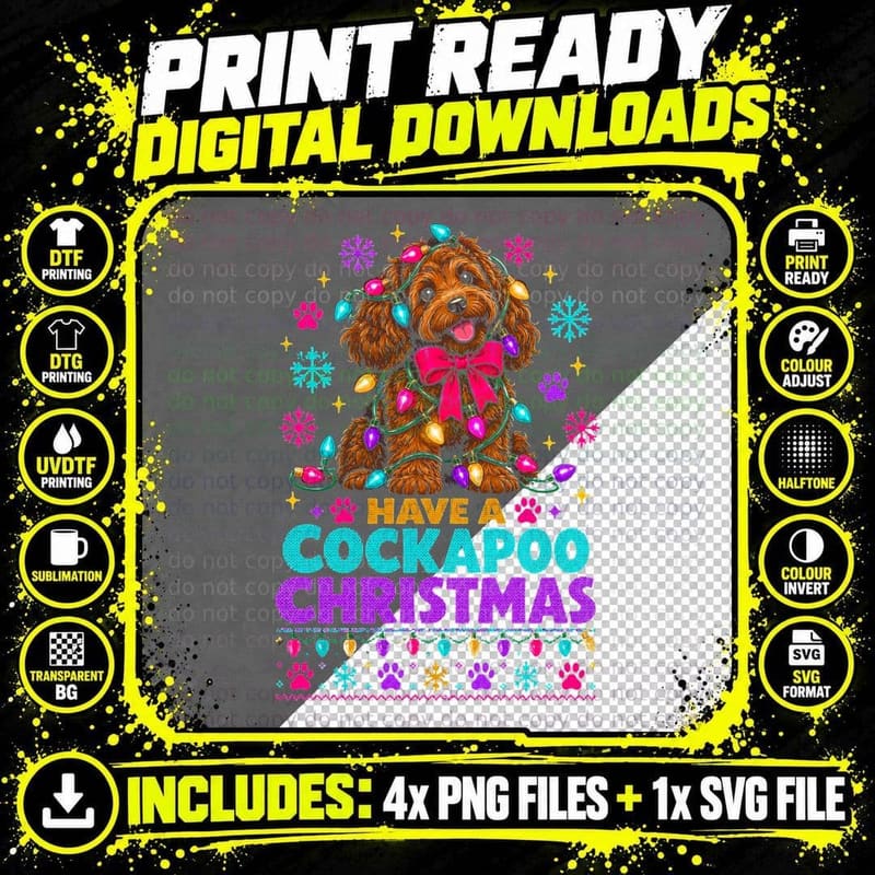 Have a Cockapoo Christmas Chocolate Puppy Fairy Lights Png SVG Digital Bundle