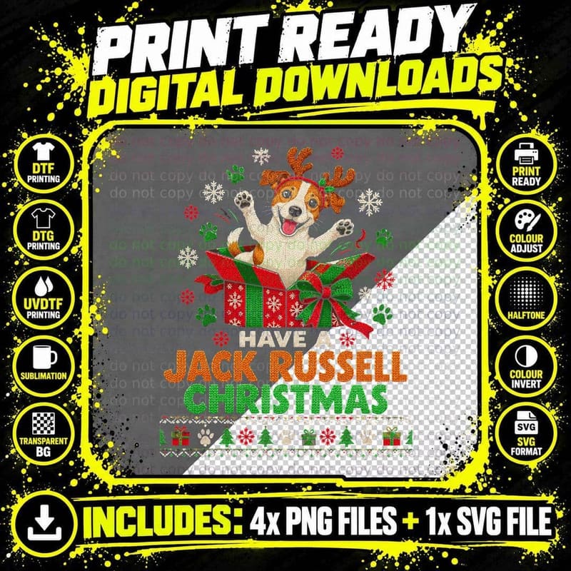 Have a Jack Russell Christmas Terrier Jumping Out of Png SVG Digital Bundle