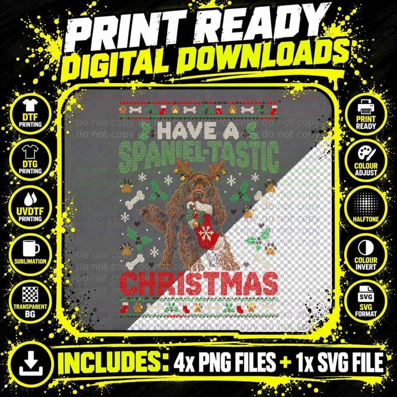 Have a Spaniel-tastic Christmas Chocolate Cocker Antlers Png SVG Digital Bundle