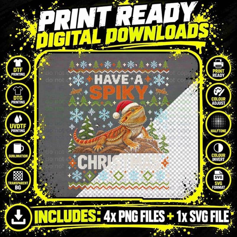 Have a Spiky Christmas Bearded Dragon Reptile Ugly Png SVG Digital Bundle