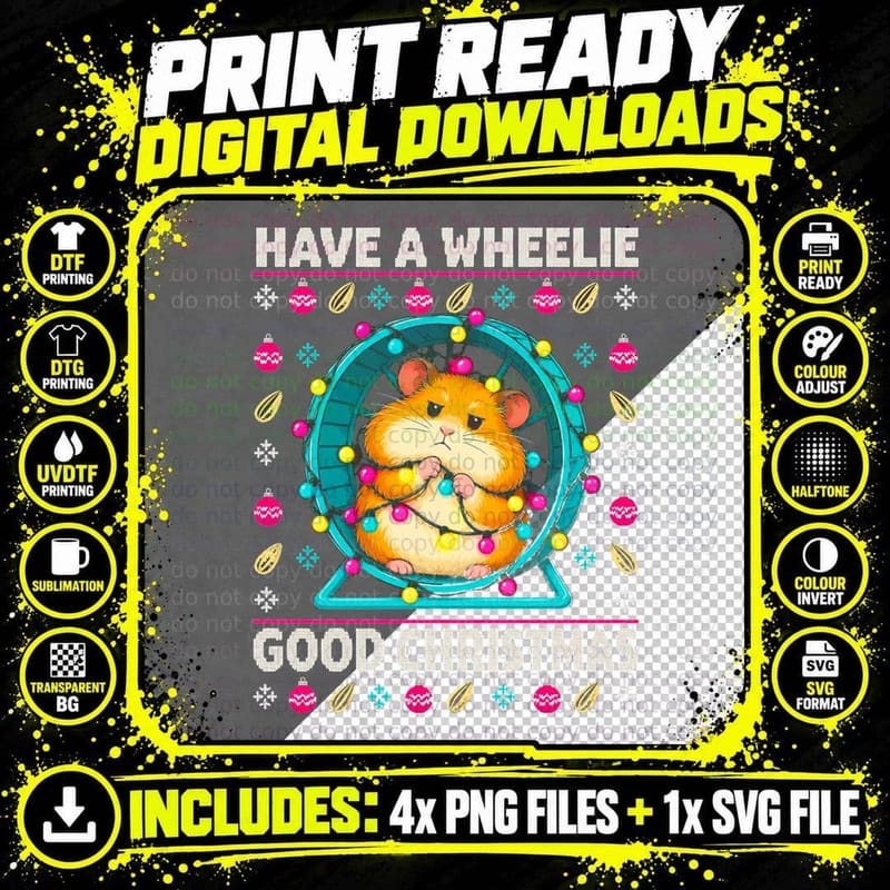 Have a Wheelie Good Christmas Hamster Wheel Lights Png SVG Digital Bundle