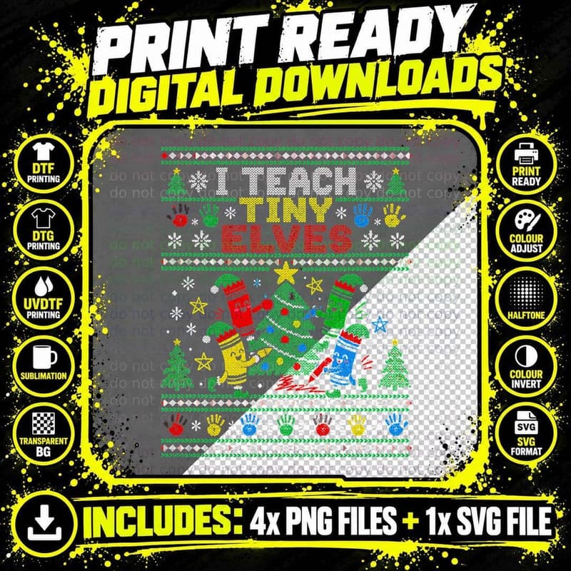 I Teach Tiny Elves Primary Teacher Christmas Ugly Png SVG Digital Bundle