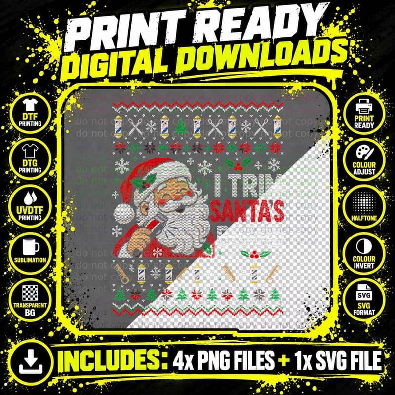I Trim Santa's Beard Barber Clippers Christmas Ugly Png SVG Digital Bundle