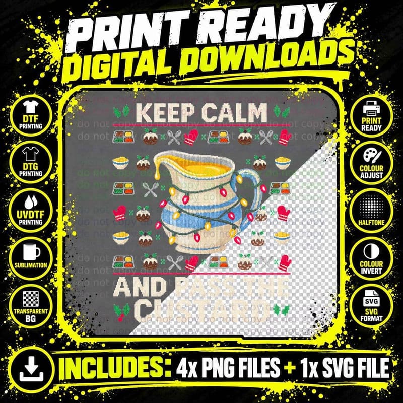 Keep Calm And Pass The Custard Dinner Lady Xmas Jumper Png SVG Digital Bundle