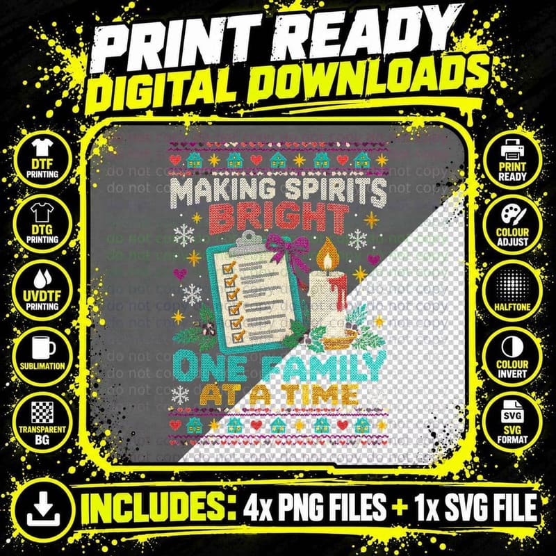 Making Spirits Bright One Family At a Time Social Worker Png SVG Digital Bundle