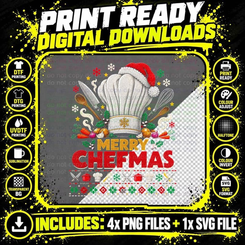 Merry Chefmas Chef Hat Santa Cook Christmas Ugly Sweater Png SVG Digital Bundle