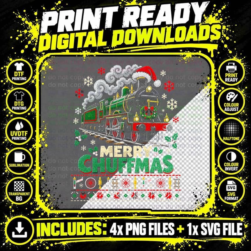 Merry Chuffmas Train Driver Steam Locomotive Xmas Jumper Png SVG Digital Bundle