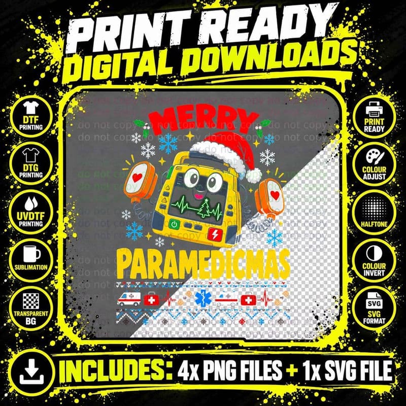 Merry Paramedicmas Defibrillator Santa Hat Ambulance Png SVG Digital Bundle