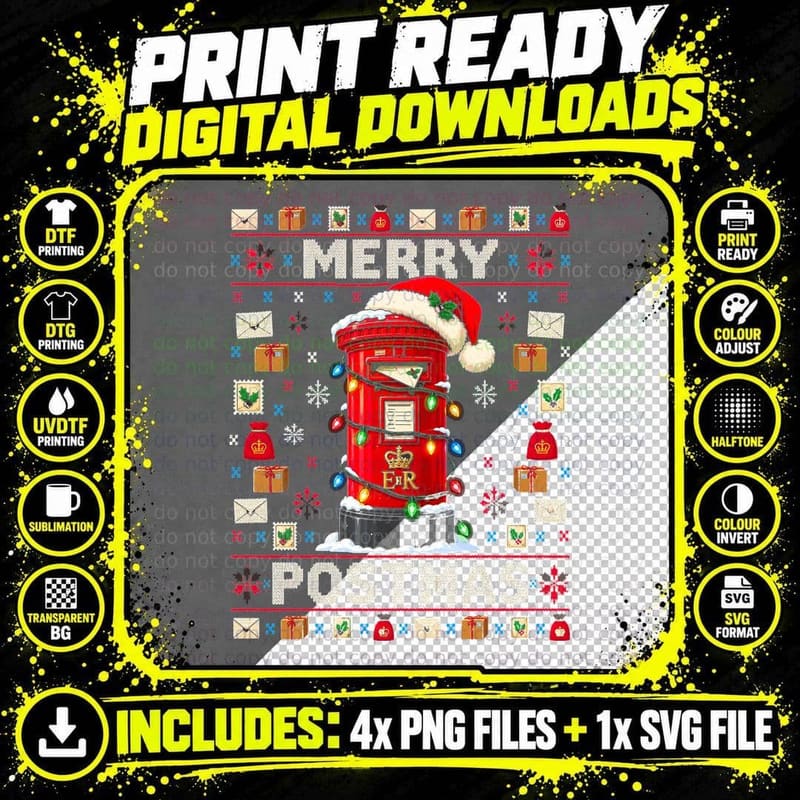Merry Postmas Postman Red Post Box Santa Hat Xmas Jumper Png SVG Digital Bundle