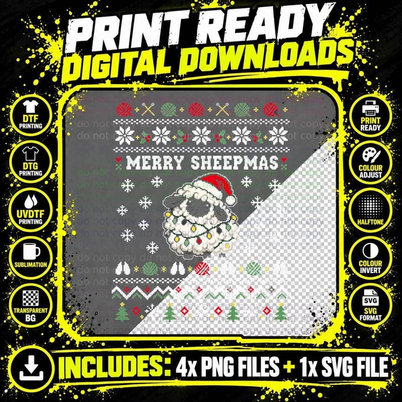 Merry Sheepmas Sheep In Fairy Lights Ugly Christmas Png SVG Digital Bundle