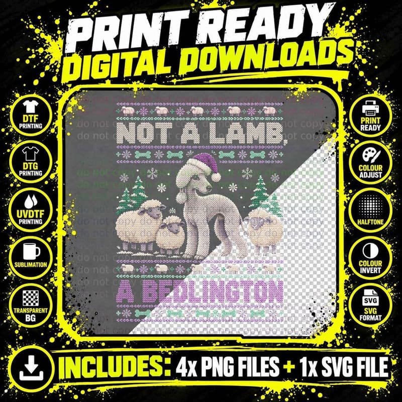 Not a Lamb a Bedlington Terrier Sheep Funny Christmas Png SVG Digital Bundle