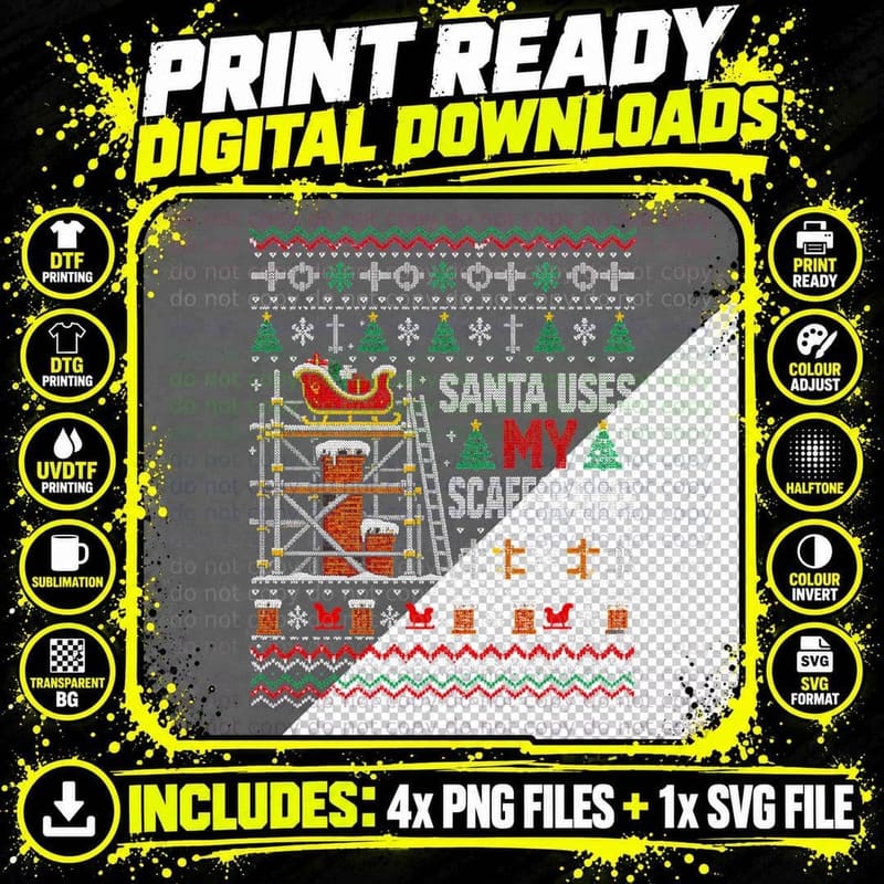 Santa Uses My Scaffolding Scaffolder Sleigh Chimney Xmas Png SVG Digital Bundle