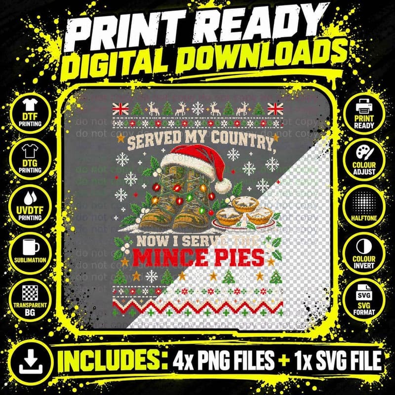 Served My Country Now I Serve The Mince Pies Veteran Png SVG Digital Bundle