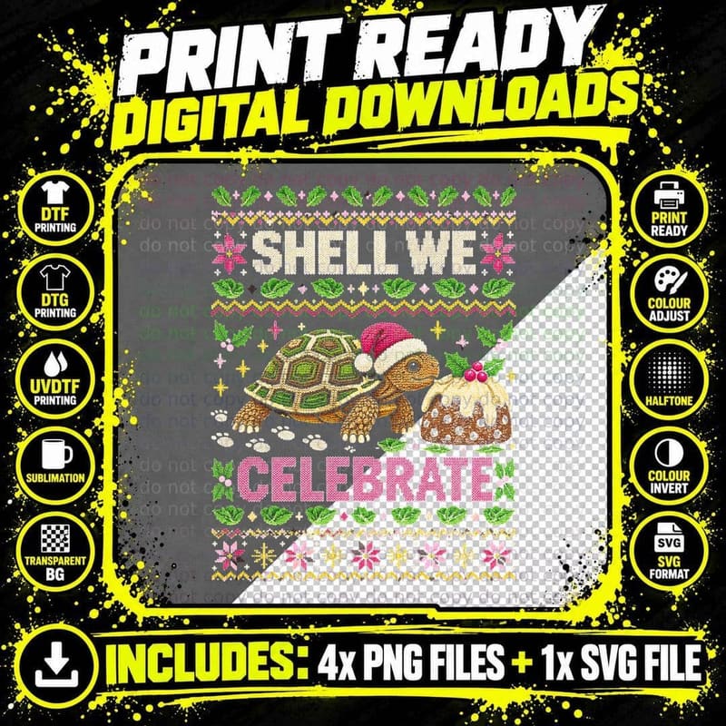 Shell We Celebrate Tortoise Plum Pudding Christmas Png SVG Digital Bundle