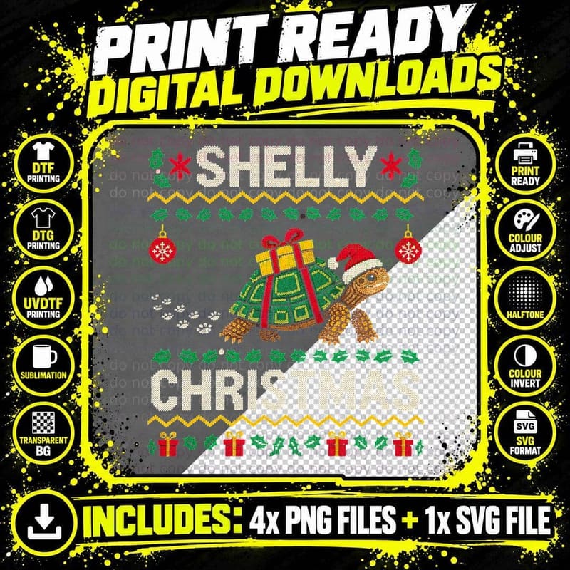 Shelly Christmas Tortoise Hanging Baubles Turtle Ugly Png SVG Digital Bundle