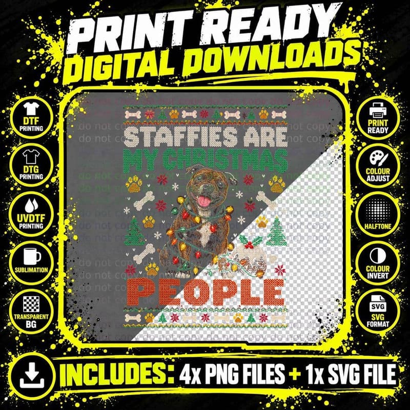 Staffies Are My Christmas People Brindle Staffy Ugly Png SVG Digital Bundle